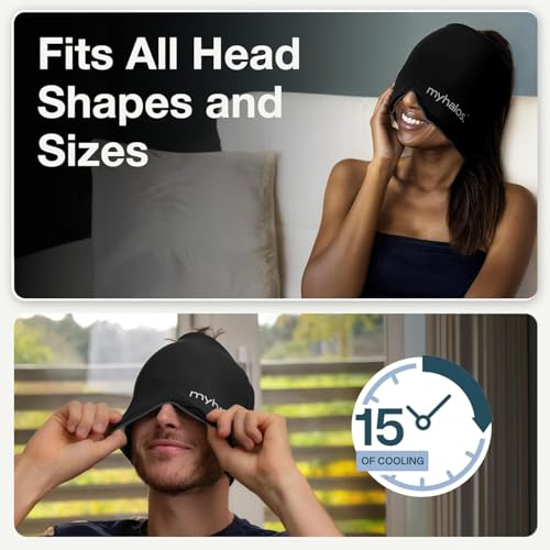 MyHalos® Migraine & Headache Relief Cap, 30% More Gel, Hot & Cold Ice Wrap - color: Black - Pack of 1
