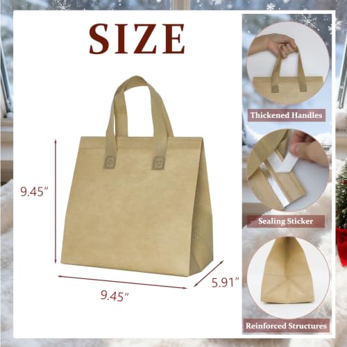 12 Pack Disposable Insulated Lunch Bags - Thermal Cooler Take Away Bag for Food Delivery Coffee Milk Tea Hot Cold Drink - color: Khaki, size: 9.45"(H) x 9.45"(L) x 5.91"(W)