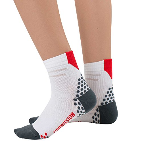 Compression Ankle Socks for Running - Moisture Wicking, Dot Padding - color: 1 Pair - White/Red, size: Medium