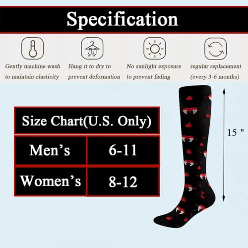 Compression Socks for Women Festival Knee High Socks Calf Stockings - color: Black Fangs, size: Large