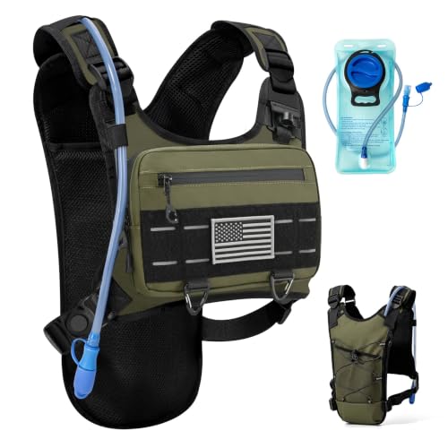 Running Hydration Vest with 2L Water Bladder， Lightweight Adjustable Hydration EDC Chest Pack for Men and Women, Water Backpack for Hiking, Cycling - color: Green