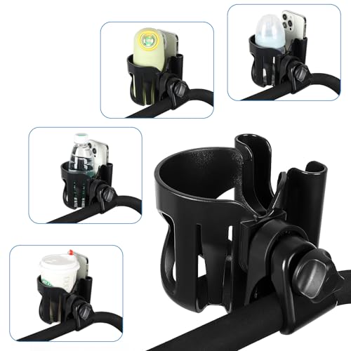 Accmor Stroller Cup Holder, Universal Cup Holder for Walker Wheelchair Bike Scooter, 360° Rotatable Stroller Cup Holder Attachment Walker Wheelchair Accessory - color: Cup Phone Holder-Black