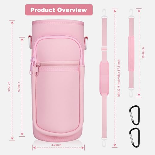 Crossbody Water Bottle Holder with Strap, Phone Pocket(Pink, 32, Ounces) - color: Pink