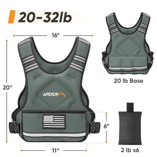 APEXUP Adjustable Weighted Vest, 4-10lb/12-18lb/20-32lb Vest with 6 Ironsand Weights and Large Pocket, Weight Vest for Men Women Strength Training, Running, Walking - color: Grey, size: 20-32lbs
