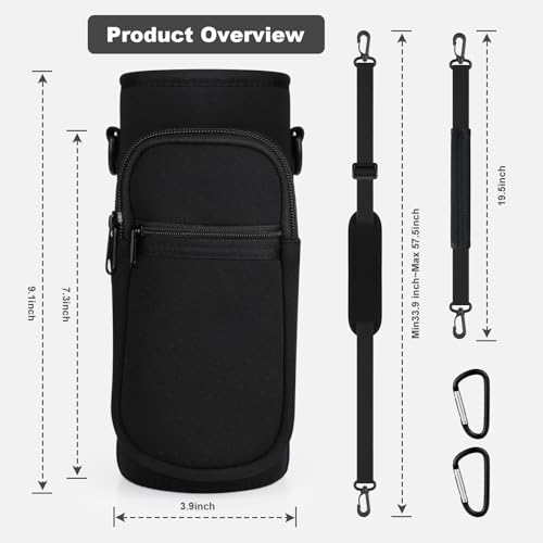 Crossbody Water Bottle Holder with Strap, Phone Pocket(Black, 32.0, Ounces) - color: Black