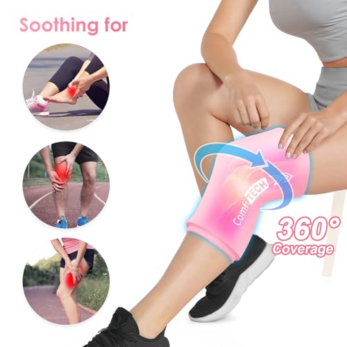 ComfiTECH Reusable Knee Ice Pack Wrap, Flexible Cold Gel Sleeve, Pink, XL