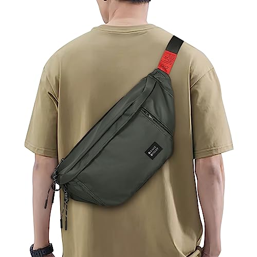 Fashion Large Crossbody Fanny Pack for Men Women,Waterproof Waist Bag fanny Packs belt bag sling bag with 5-Zipper Pockets,Carrying 7.9"phone,Green-Medium - color: B-Green-M