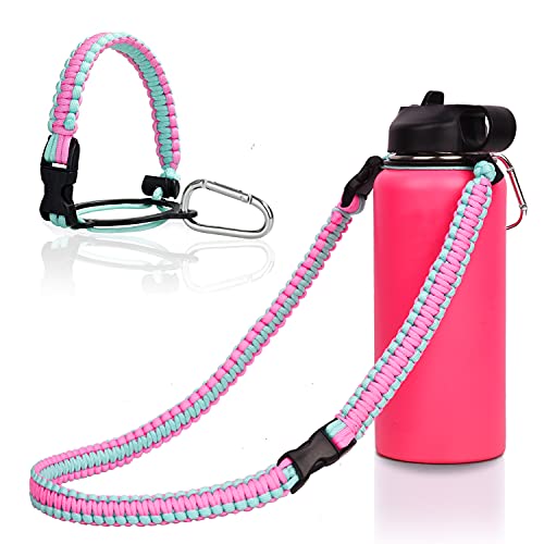 Wongeto Paracord Handle Carrier Holder with Shoulder Strap,Compatible with Hydro Flask Wide Mouth Water Bottles - color: Pink