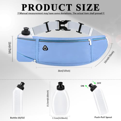 Running Belt with Water Bottle Holder, Large Fanny Pack for Men Women Girls Boys Kids Phone Carry Pouch,Flat Slim Waist Bag Fit Hydration Hiking Runner Walking Workout Gym Sport Travel - color: 03-Blue