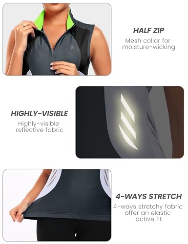 Little Donkey Andy Women's Half Zip Breathable Cycling Vests Reflective Sleeveless Jerseys Shirts Running 4 Rear Pockets - color: A01.steel Grey, size: Medium