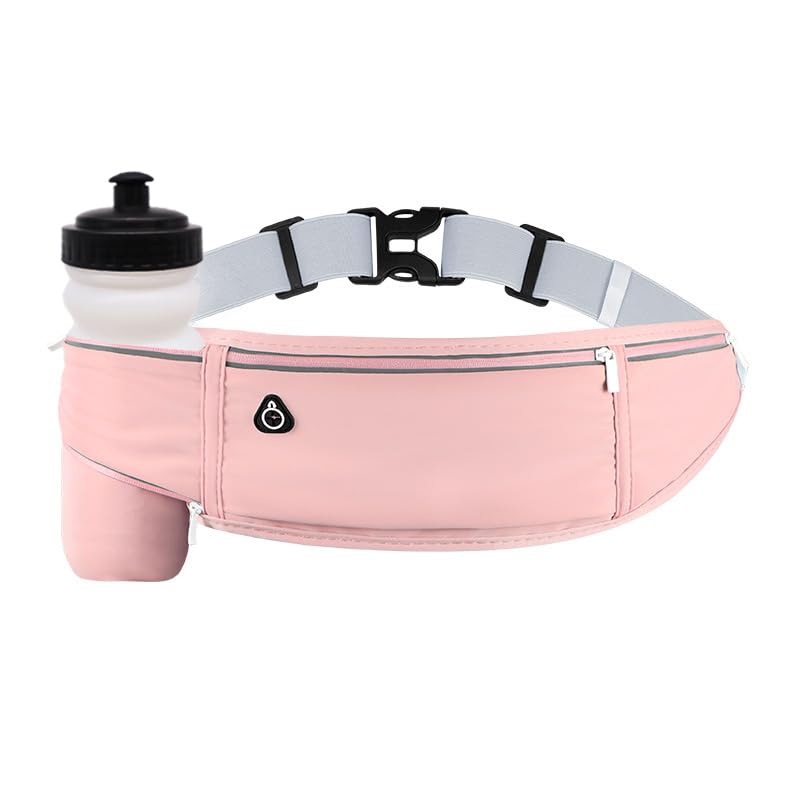 Fanny Pack with Water Bottle Holder, 3 Pocket Hydration Running Belt for Phone Pouch Hiking Walking Runners GYM Sports Travel Hip Bum Bags, Crossbody Slim Waist Bag for Women Girls Kids Pink - color: 02-Pink