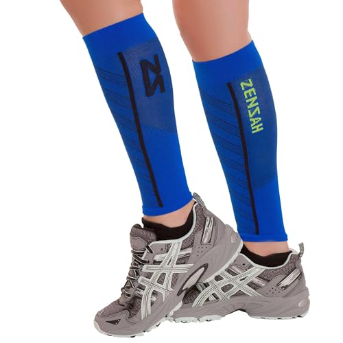 Zensah Featherweight Compression Leg Sleeves - Relieve Shin Splints, Calf Strains - color: Sporty Blue, size: Medium