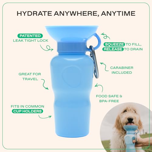 Springland Classic Portable Dog Water Bottle with Built-in Bowl, Sky Blue - color: Sky Blue, size: 22oz Classic