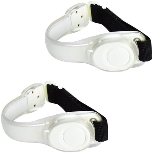 Premium LED Light Up Armband, Reflective Adjustable Wearable Silicone Running Belt Strap/Waterproof Glow in The Dark for Running Jogging Walking Cycling Concert Camping Outdoor Sports - color: White - 2 Packs