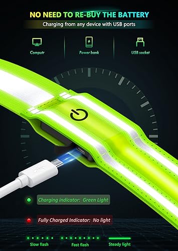Fokia Kunbio LED Reflective Belt Sash for Walking at Night,Running Safety Gear LED Light Up Running Belt for Runners Walkers - color: Green