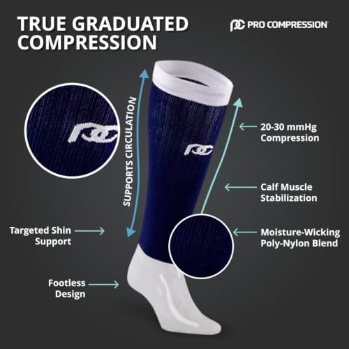 PRO Compression Marathon Calf Sleeve, Navy Over White, S/M (1-Pack) - color: Navy Over White, size: Small/Medium