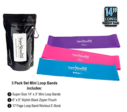 Mini Loop Bands 14x3 in, Latex Free, 3/5/10 Pack Sets - color: c. MEDIUM Strength Loop Band Assortment 3 PACK