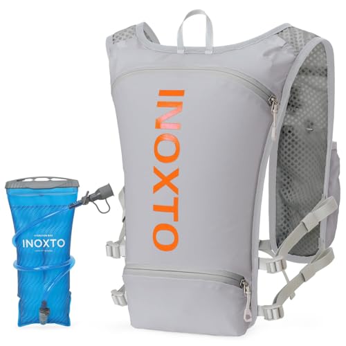 INOXTO Running Hydration Vest Backpack,Lightweight Insulated Pack with 1.5L Water Bladder Bag Daypack for Trail Hiking Running Cycling Race Marathon for Women Men - color: grey orange