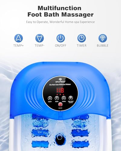 SPA4PIEDS Collapsible Heated Foot Spa Bath with Bubble, Foot Soaking Tub Featuring 8 Shiatsu Rollers, Pumice Stone and Built-in Timer for Mom, Dad and Foot Relaxation (Blue) - color: Blue