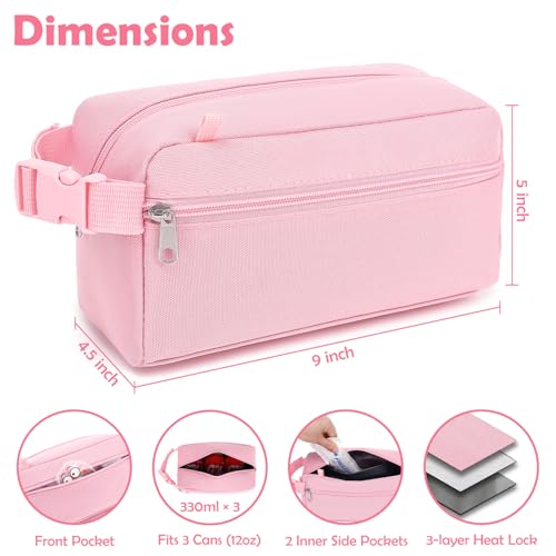 Fammart Freezable Snack Bag with Removable Ice Packs, Small Insulated Lunch Bag Mini Cooler, Leakproof Reusable Snack Lunch Box with Buckle Handle for Work, Travel, Office - Pink - color: with Ice Packs - Pink