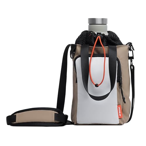 VOORAY Hydration Sling 4L Water Bottle Holder with Strap, Phone Pocket, Detachable Strap & Tote Handles - color: Camel Color Block