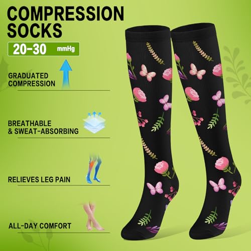 6 Pairs 20-30 mmHg Knee High Compression Socks, Unisex, Running, Travel - color: B-pink, size: Small-Medium