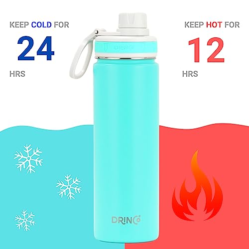 Drinco Stainless Steel Water Bottle Spout Lid Vacuum Insulated Double Wall Water Bottle Wide Mouth Leak Proof Keep Cold Sport Camping Hiking (22oz Teal) - color: 22oz Teal