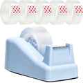 Tape Dispenser Desk,Desktop Tape Dispenser, Tape Dispenser with Weighted Non-Skid Base, Includes 6 Rolls Transparent Tape (0.71" x 1000"),Heavy Duty Tape Holder for Office, Home, School(Blue) - color: Blue