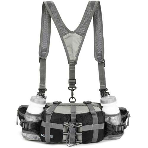 Outdoor Fanny Pack Hiking Camping Biking Waterproof Waist Pack 2 Water Bottle Holder Sports Bag for Women and Men Black - color: Black