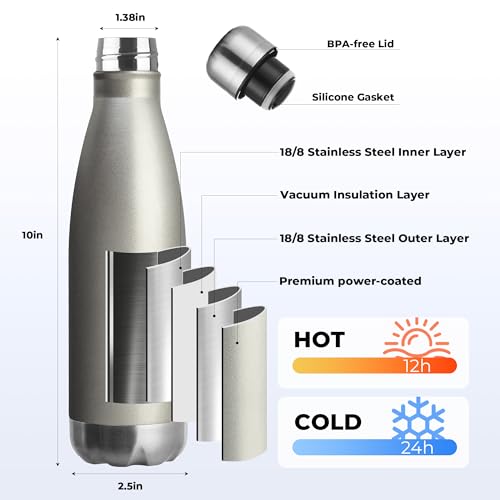 MEWAY 17oz Sport Water Bottle 12 Pack Vacuum Insulated Stainless Steel Leak-Proof Double Wall Cola Shape Water Bottle,Keep Drinks Hot & Cold (Cold Gray,12 Pack) - color: Cold Gray