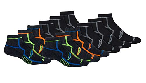 Saucony Men's RunDry Bolt Performance Quarter Socks, Available in L-XL (6, 12 Pairs) - color: Grey (12 Pairs), size: Large
