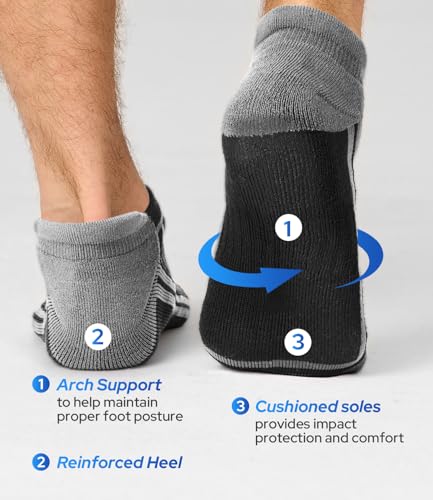 BAMBOO COOL Mens Athletic Ankle Socks Moisture Wicking Cushioned 8 Pack - color: 6b-grey*6, size: X-Large