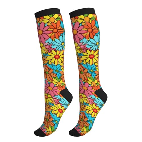Compression Socks Women and Men 15-20mmHg-Circulation Support Socks for Athletic Running Cycling - color: Hippie Flower
