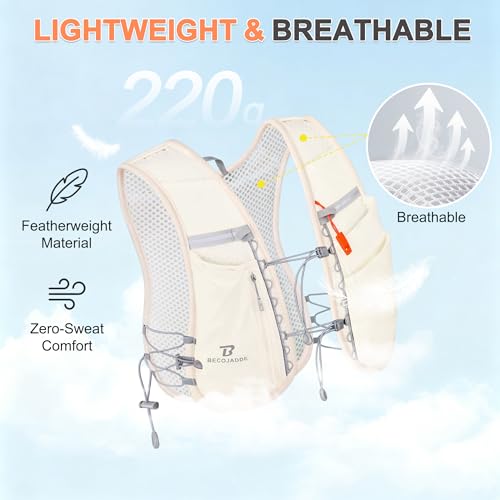 BECOJADDE 5L Running Vest for Women, Hydration Backpack Lightweight & Breathable for Trail Running, Marathon, Hiking, Cycling - color: Beige