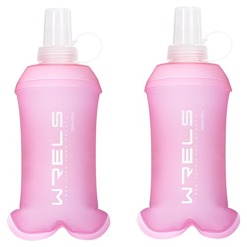 WRELS Running Water Bottle,250ml/350ml/500ml TPU Soft Flask,Collapsible Water Bottles for Hydration Vests and Running Belts Backpack, Soft Water Bottles For Hiking Cycling Climbing - color: Pink-250ml*2