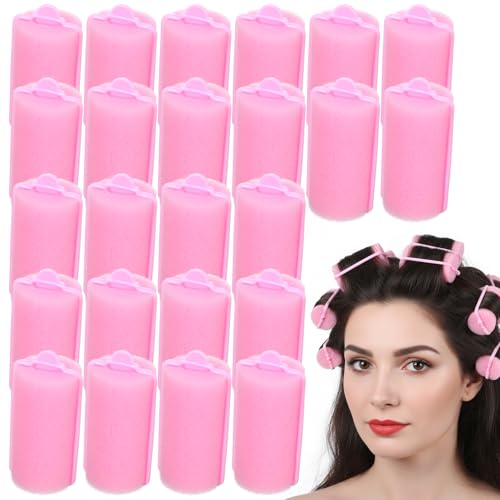 24Pcs Pink Sponge Rollers for Hair, Soft Sponge Curlers for Hair, No Heat Foam Rollers(2.36×1.18in,Pink) - color: Pink