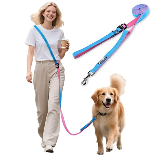 Hands Free Dog Leash, Ultra-Light Crossbody for Walking, Aqua Pink - color: Aqua Pink