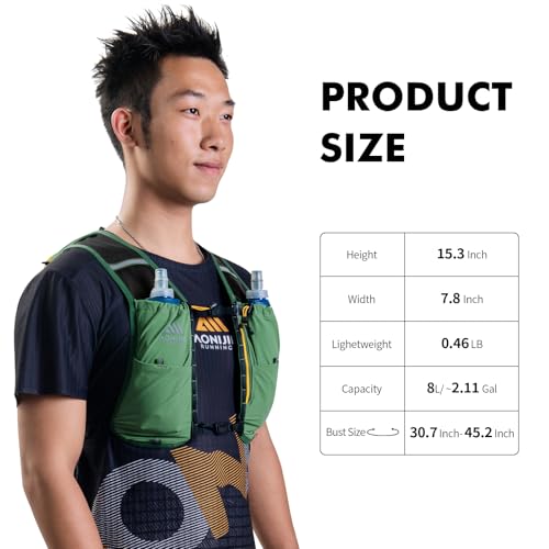 AONIJIE Running Hydration Vest for Men Women 500ml Soft Flask Water Bottle - color: Green, size: 500ml