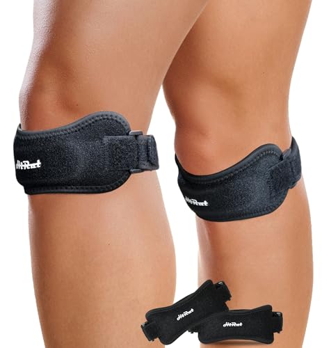 HiRui 2 Pack Patella Tendon Knee Straps - Knee Pain Relief & Patella Stabilizer Brace Support for Jumpers Knee, Running, Hiking, Basketball, Tennis, Soccer, MTB, Squats, Tendonitis, Arthritis (Black) - color: Black
