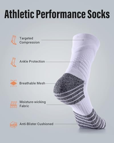 Compression Crew Athletic Socks, 3 Pairs, Performance Socks - color: White+grey, size: Large