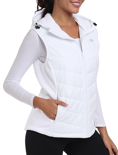 MoFiz Womens Puffer Vest Hooded Lightweight Sleeveless Down Jacket - color: White, size: Large