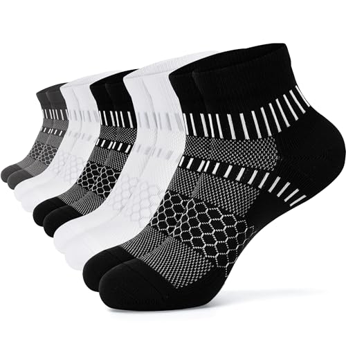 IRAMY Ankle Compression Socks for Women Men Cushioned Athletic Running Socks Plantar Fasciitis Relief 2/3/4/5/6 Pairs - color: Black+white+dark Grey(5 Pairs), size: Large