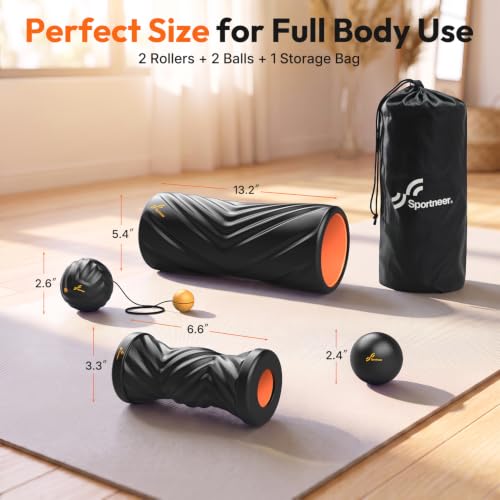 Sportneer 4 in 1 Pilates Foam Roller Muscle Relax Kit - color: Black