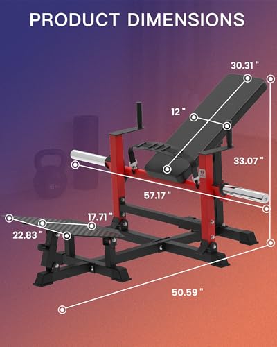 HVO Hip Thrust Machine, Adjustable Glute Bridge Machine, Plate Loaded - color: Red