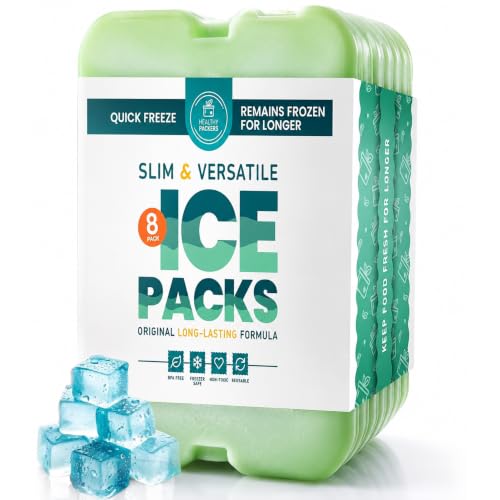 Healthy Packers Ice Packs for Lunch Boxes, Slim Cooler Ice Packs - color: Green (8 Pack)