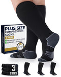 Pembrook Plus Size Compression Socks for Women Wide Calf - 3 Pairs, 20-30mmHg Extra Wide Calf Compression Socks, Up to 4XL - color: Black With Dark Gray - 3 Pairs, size: X-Large