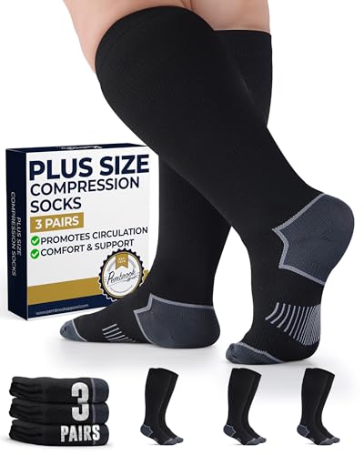 Pembrook Plus Size Compression Socks for Women Wide Calf - 3 Pairs, 20-30mmHg Extra Wide Calf Compression Socks, Up to 4XL - color: Black With Dark Gray - 3 Pairs, size: X-Large