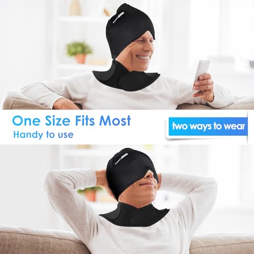 ComfiTECH Migraine Relief Cap, Head Neck Ice Pack Wrap Gel Set, Black, L - size: Large, style: Black