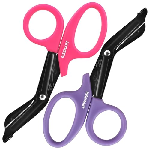 RISEMART 2 Pack Trauma Shears 7.5 Inches Stainless Steel Bandage Scissors - color: Pink+purple