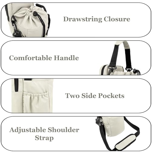 Water Bottle Holder with Strap, 32/40oz Insulation Water Bottle Carrier Bag with Phone Pocket, Water Bottle Sling Bag Crossbody Water Bottle Holder for Hiking Walking - color: Cream